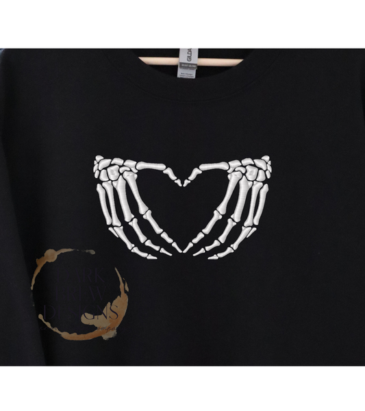 Skeleton Heart Hands PUFF Crew | Gildan