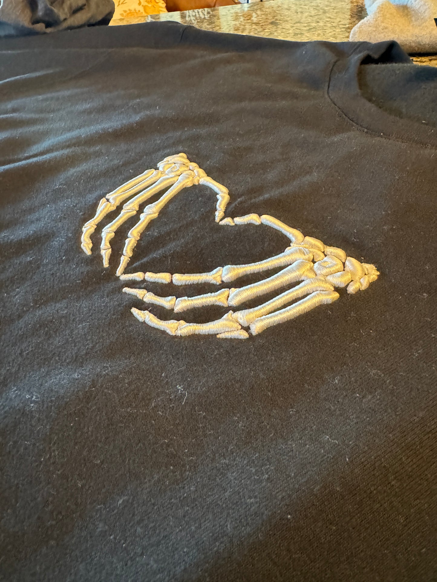 Skeleton Heart Hands PUFF Crew | Gildan