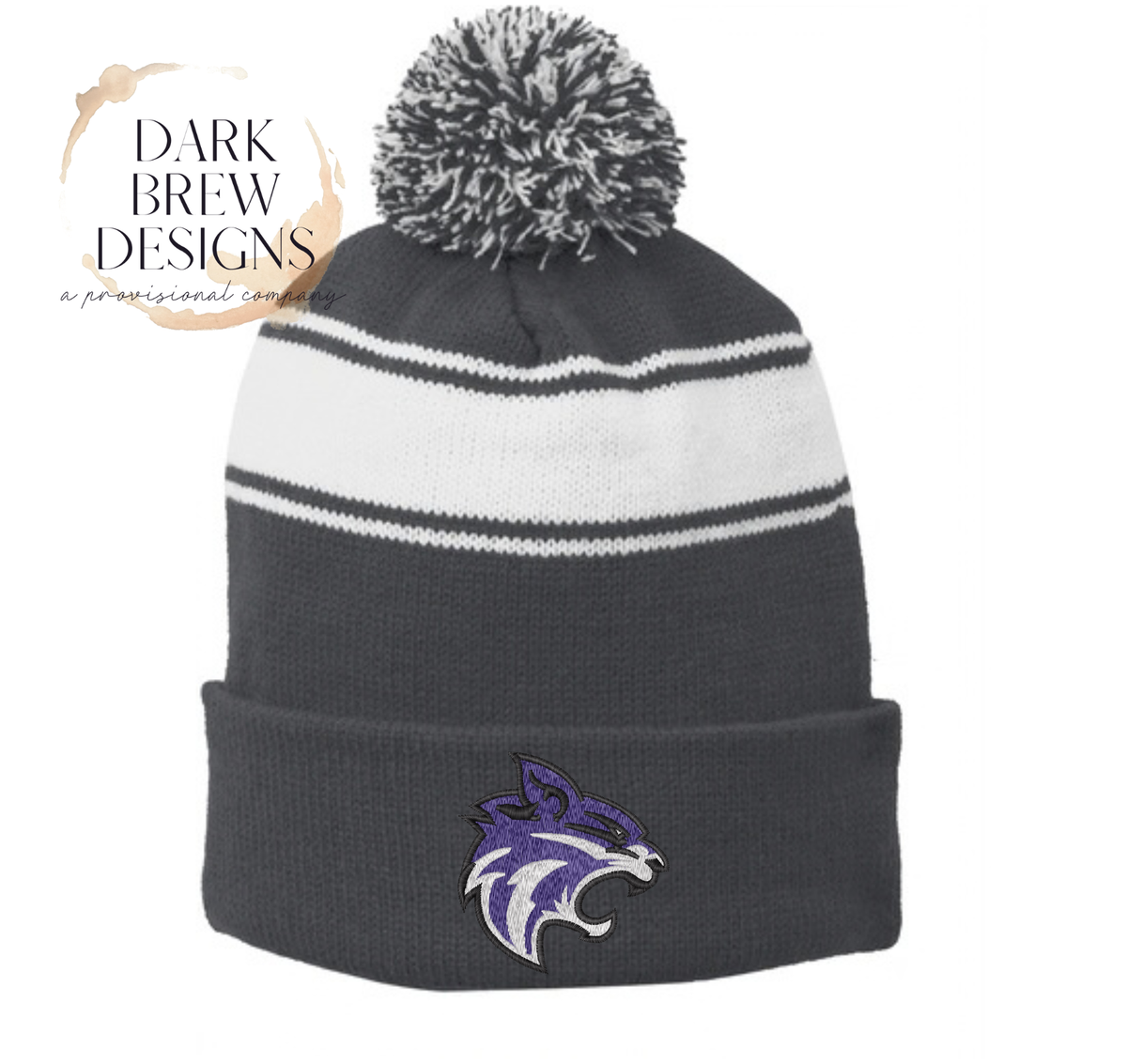 Wildcat Logo Striped Pom Beanie