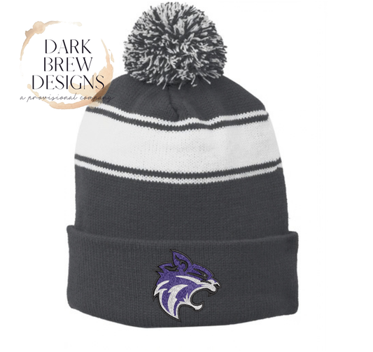 Wildcat Logo Striped Pom Beanie